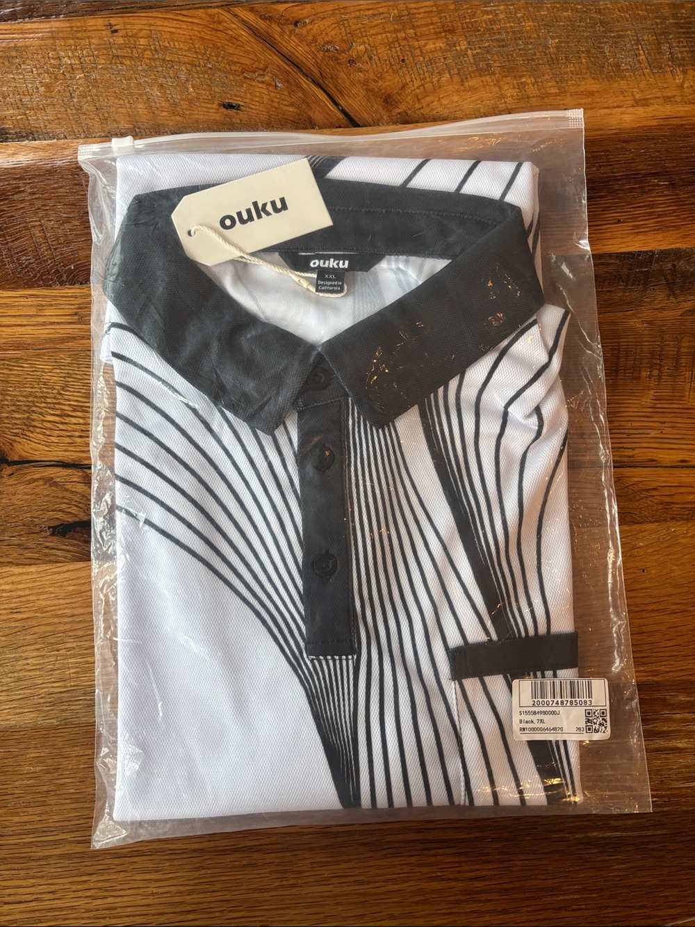 Ouku Men's Short-Sleeve Golf Polo - White with black Accent NWT 2XL